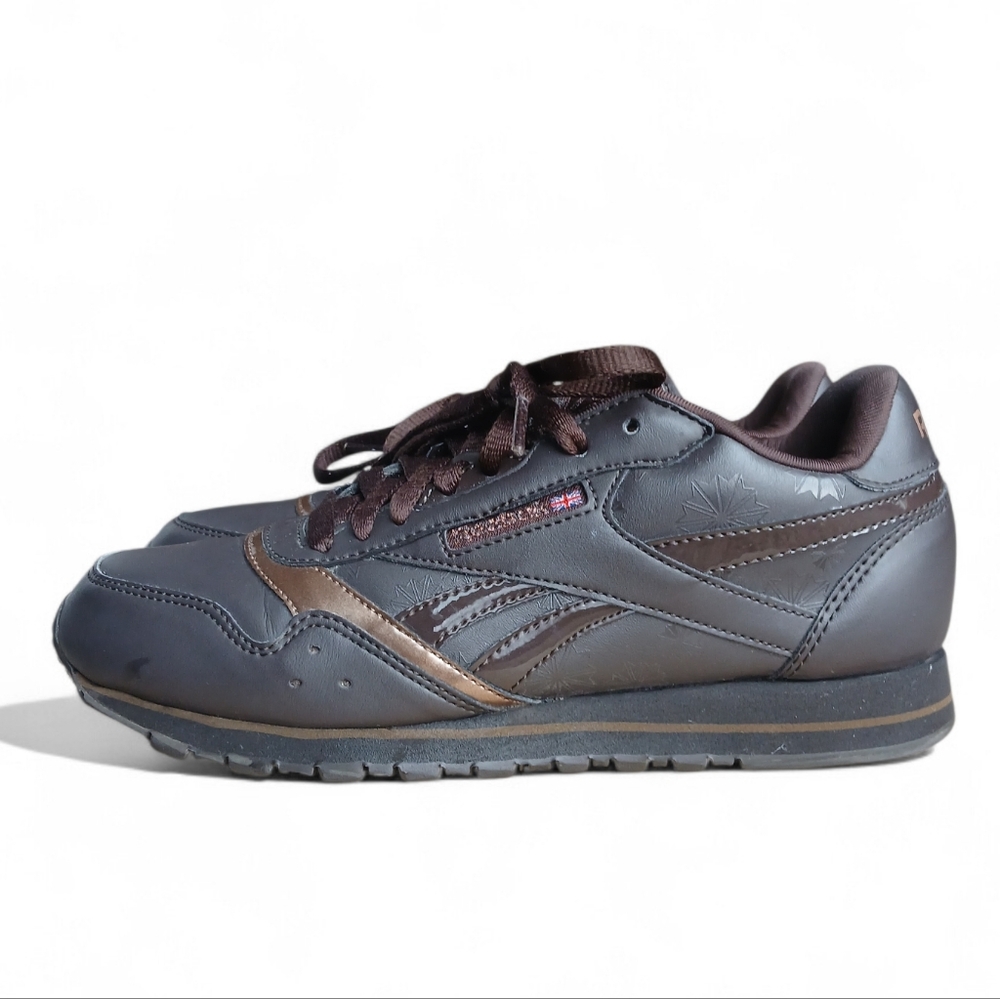 Reebok Classic Women's Size 7.5 Dark Brown Sneakers Embossed Flower Pattern
